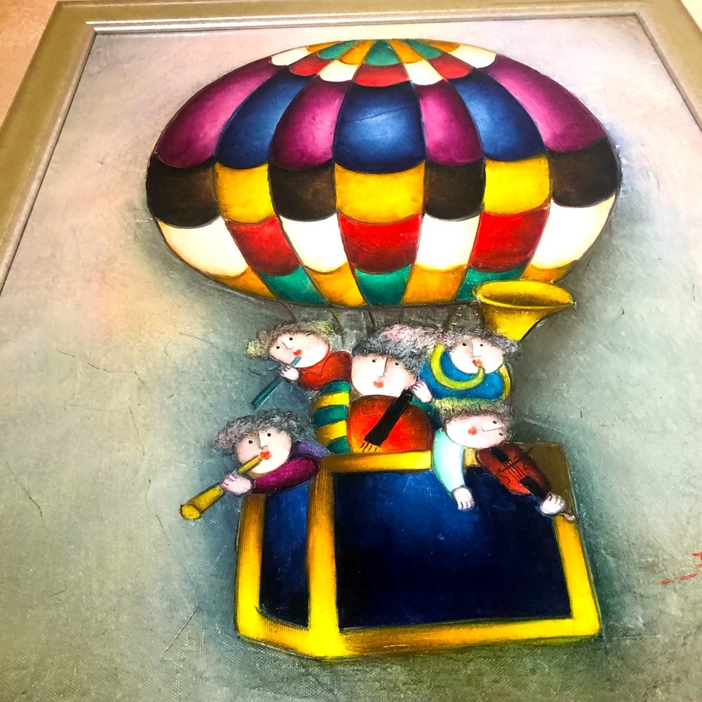 Framed oil,MusiciansHot Air Balloon, by J. Roybal